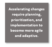 Accelerating changes require planning, prioritization, and implementation to become more agile and adaptive