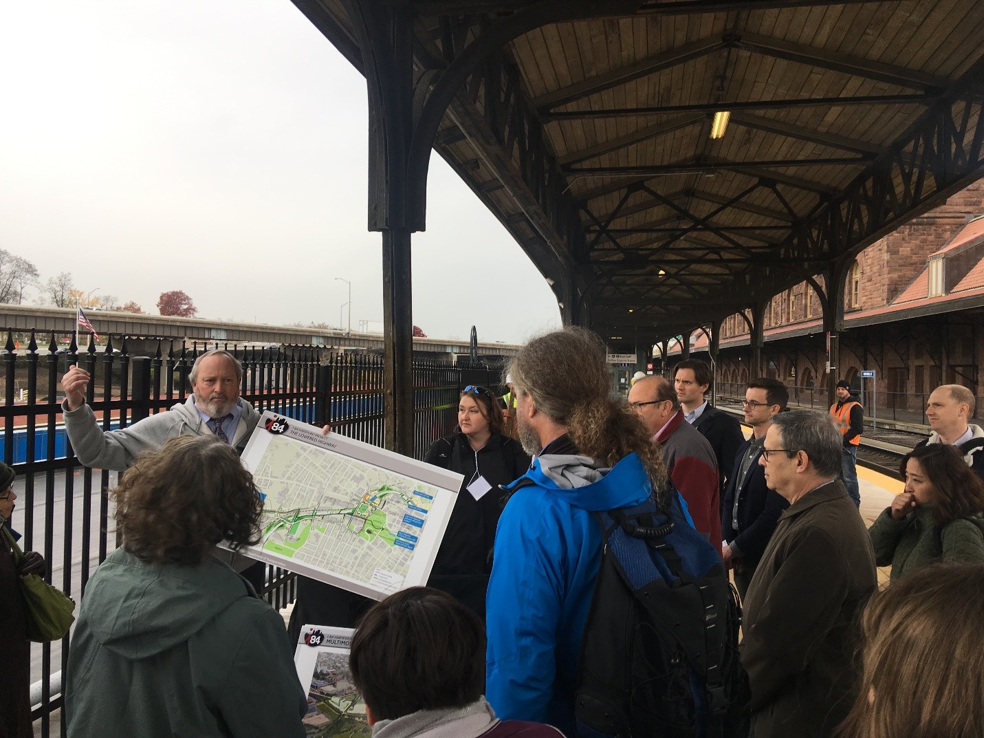 Conference participants viewing the I-84 viaduct in Downtown Hartford