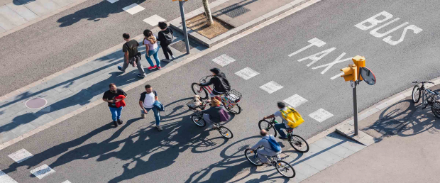 ped and cyclists crossing the street